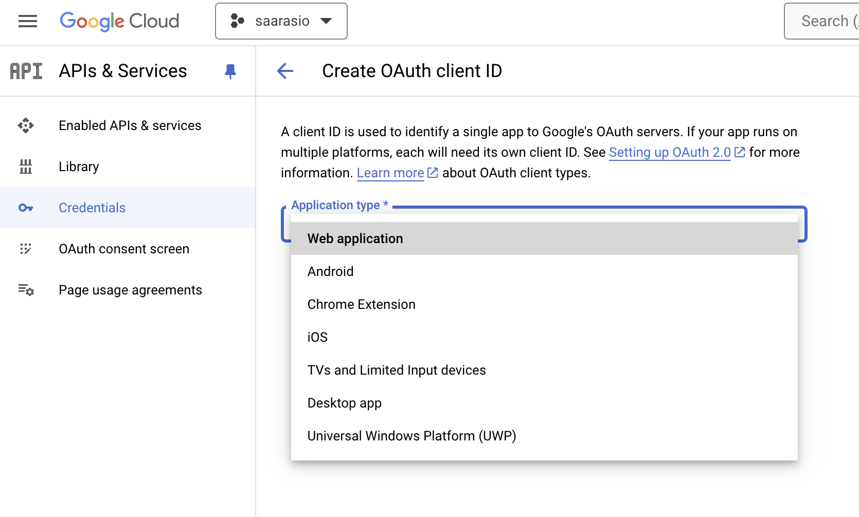 Select OAuth ClientId