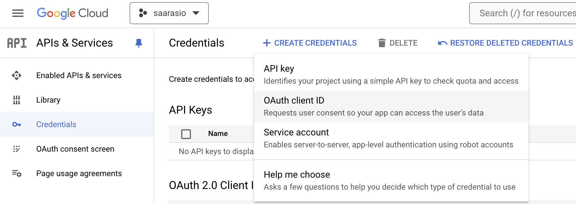 Select OAuth ClientId